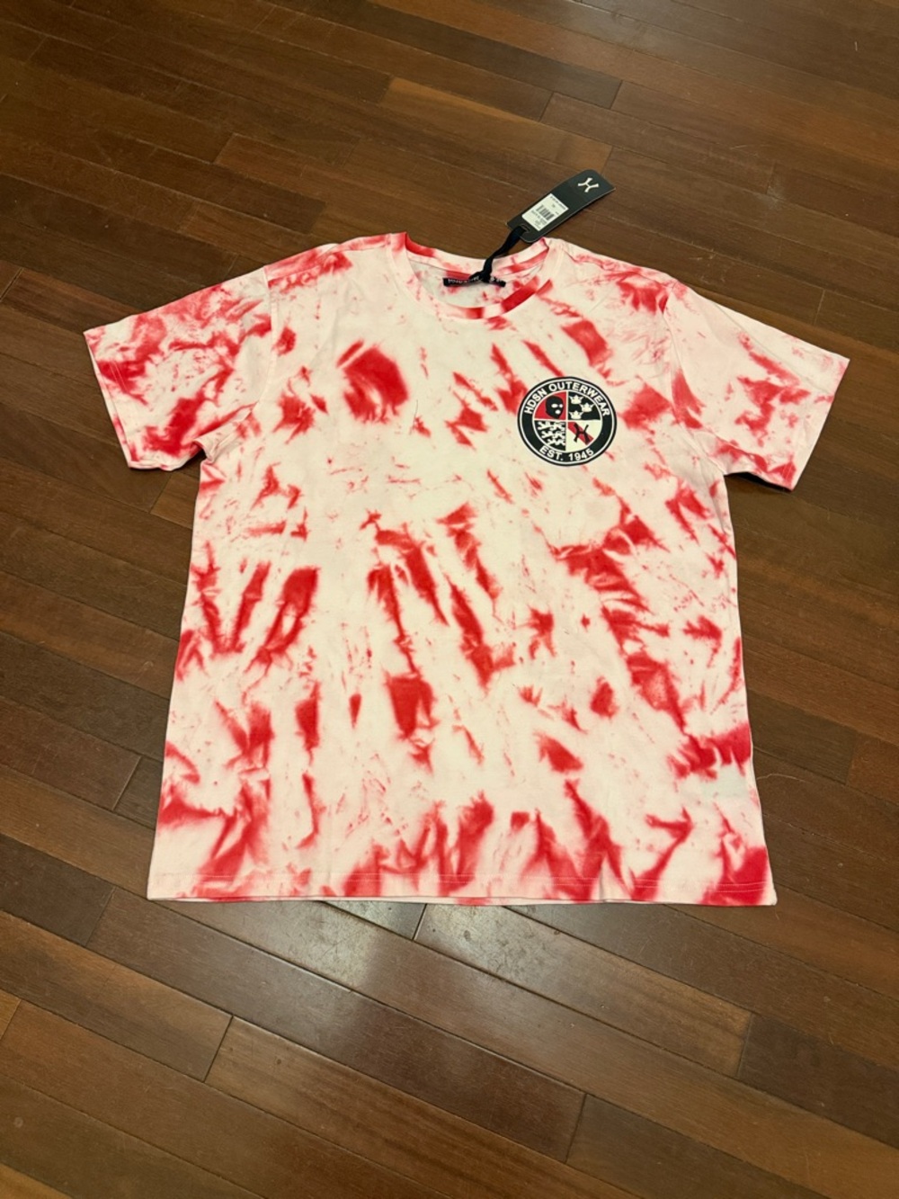 Hudson Jeans Red and White Tie-Dye Graphic Tee